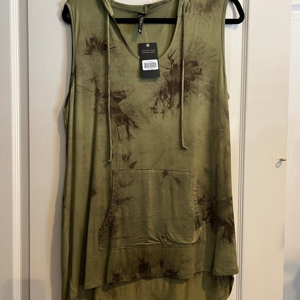 Piphany La Jolla Hooded Sleeveless Tunic - Olive Tie Dye